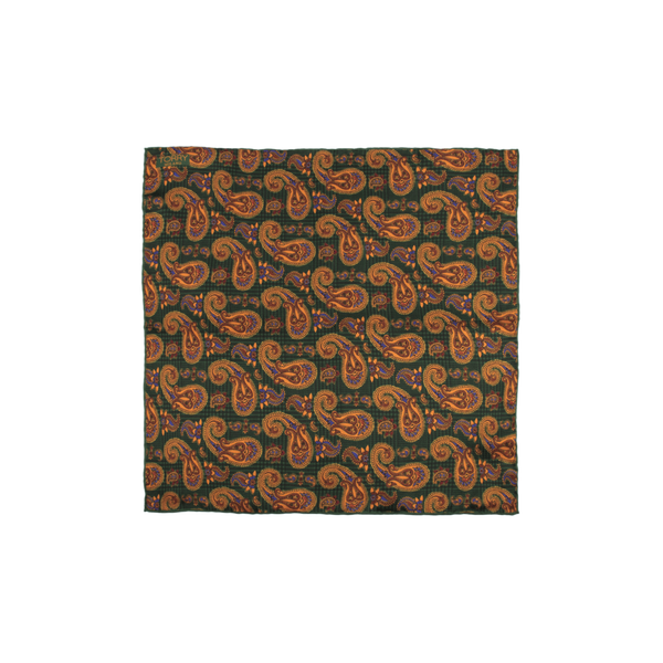 Dark Green Silk Paisley Pocket Square