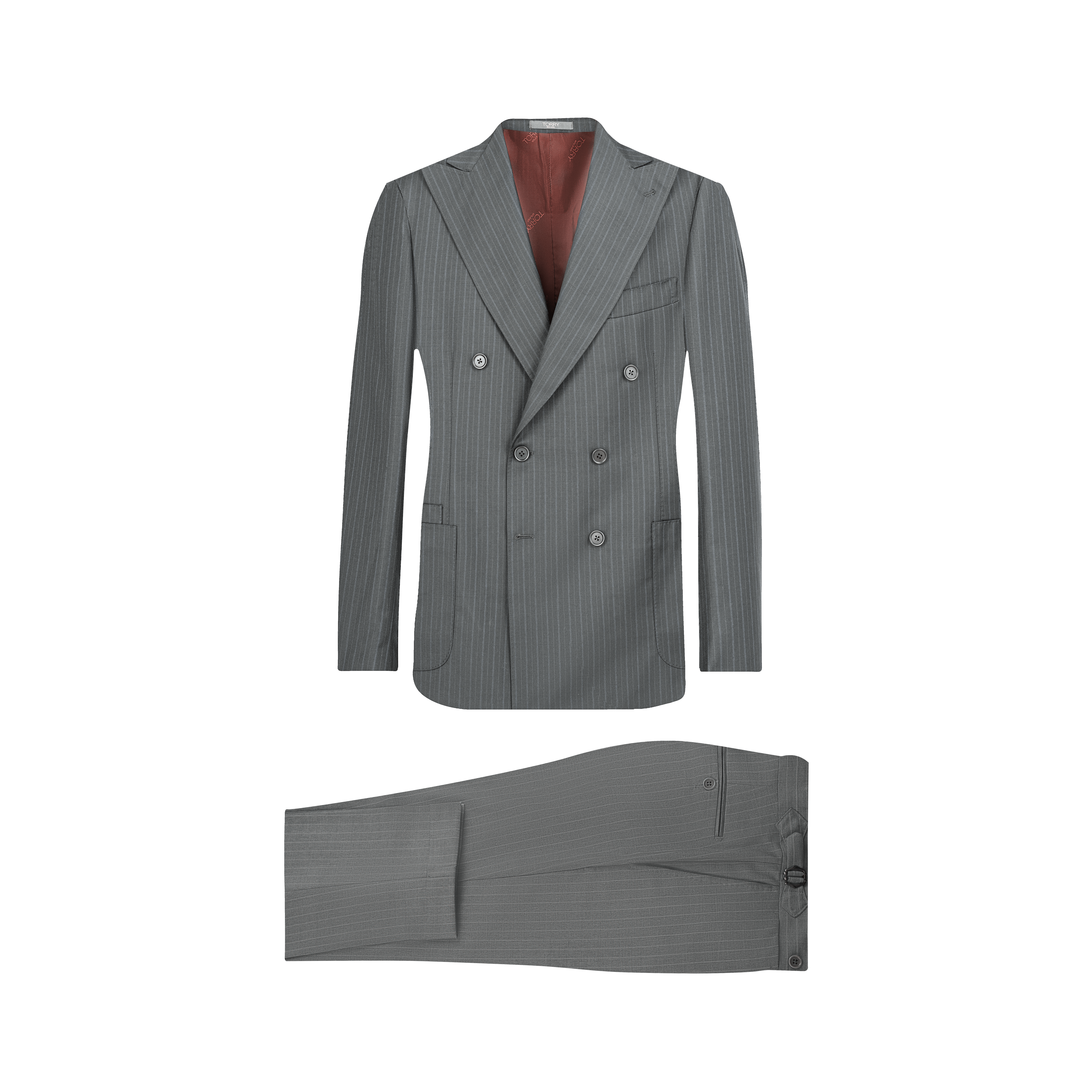 Grey Striped Double Breasted Suit