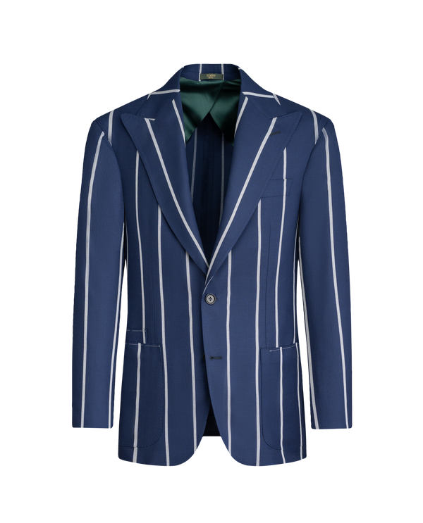 Navy Blue Textured Wool Blazer