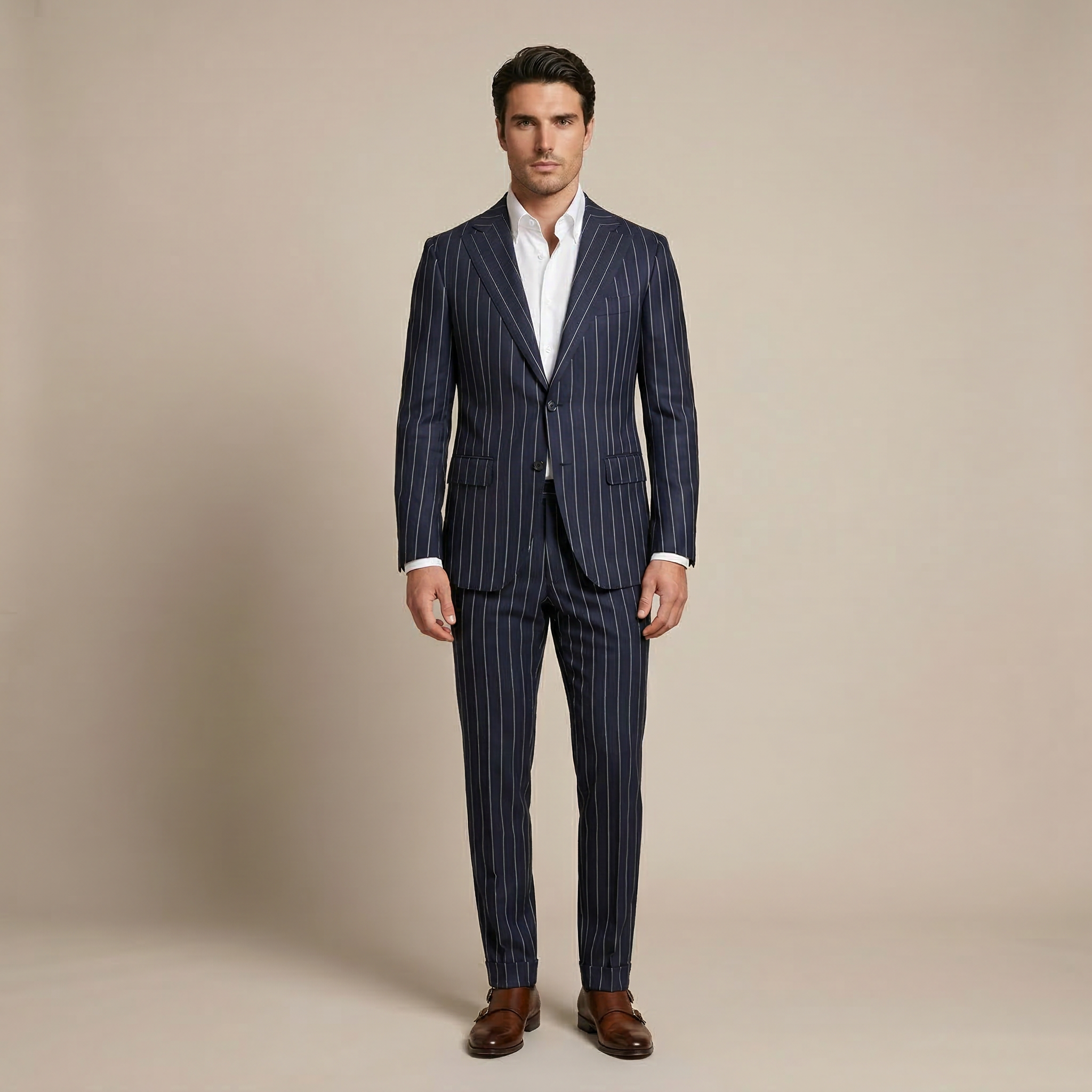 Blue Premium Striped Wool Suit