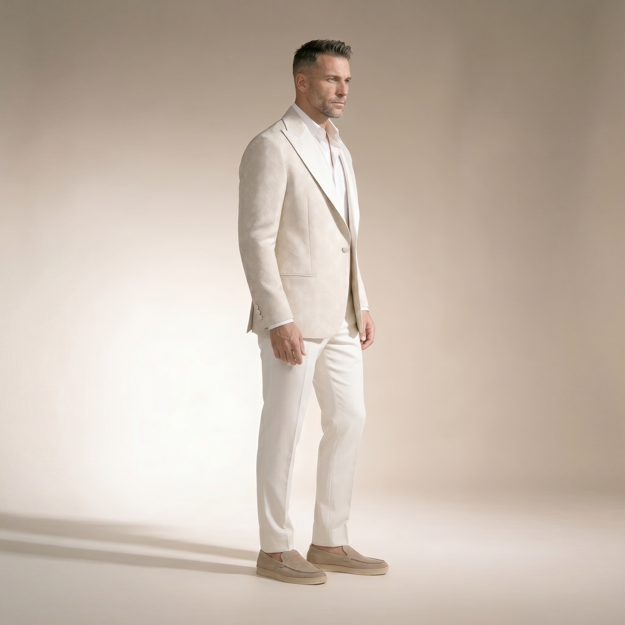 White Premium Jacquard Tuxedo