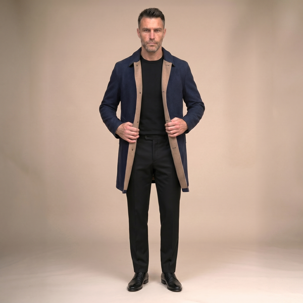 Palton de lux Double Face - Bleumarin și Maro