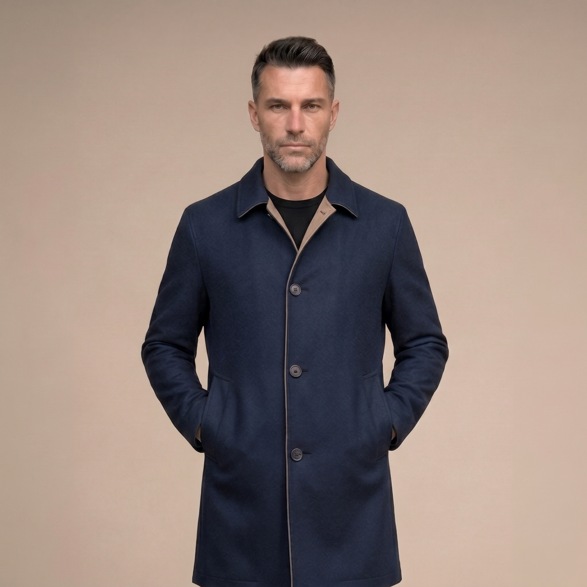 Double-Face Luxury Coat - Navy Blue & Brown