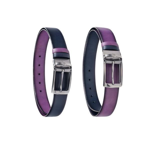 Double Face Leather Belt - Blue & Purple