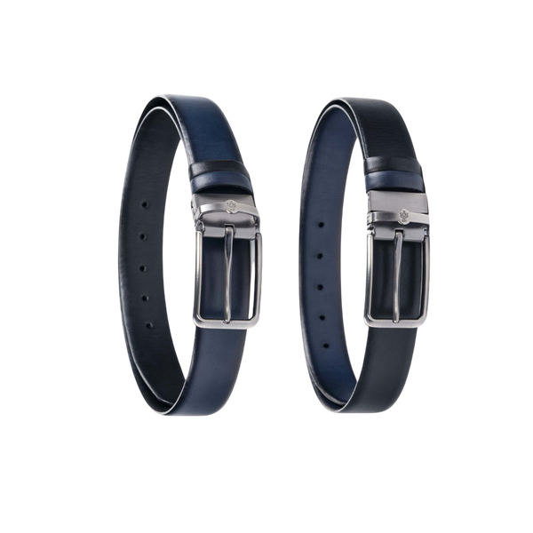 Double Face Leather Belt - Black & Navy Blue