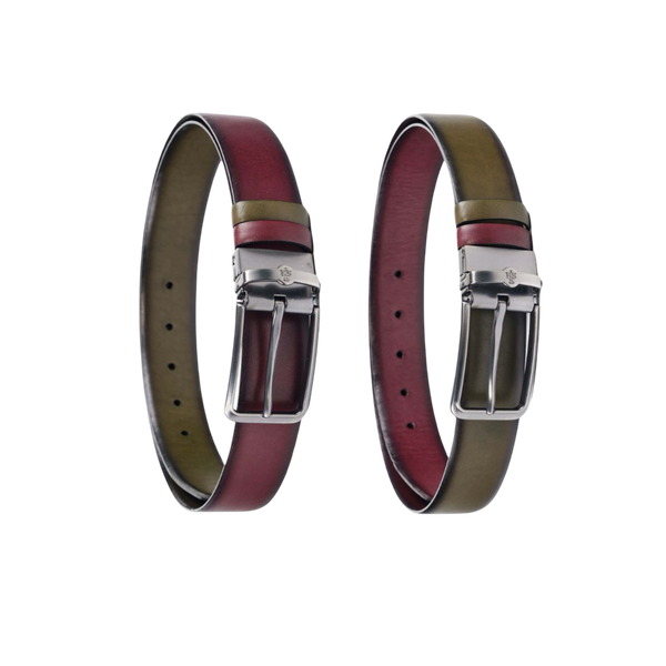 Double Face Leather Belt - Burgundy & Green